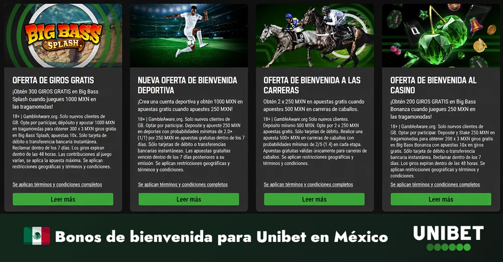 Bonos de bienvenida de Unibet México para casino y apuestas deportivas