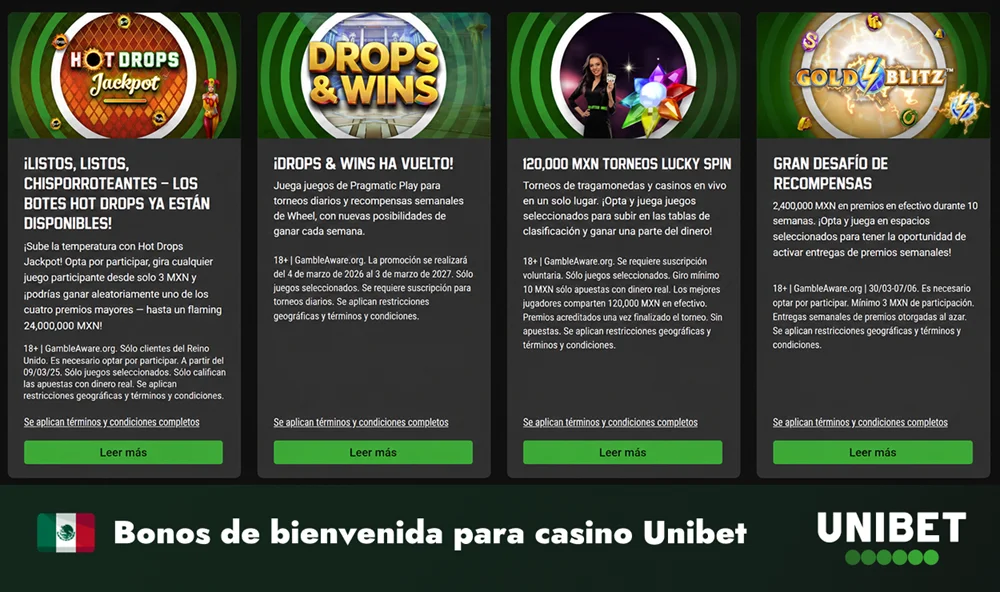 Bonos de casino Unibet con giros gratis, drops y recompensas