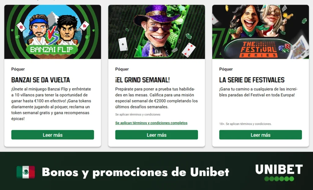 Bonos y promociones de Unibet con ofertas disponibles para usuarios en México