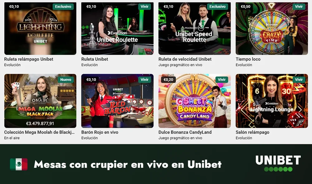 Mesas de casino en vivo de Unibet con crupier en directo
