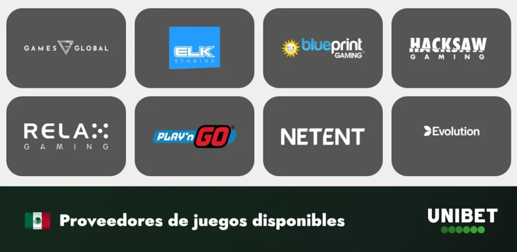 Proveedores de juegos disponibles en el casino de Unibet