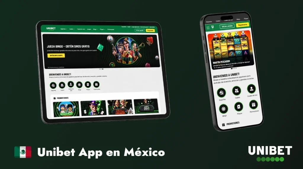 Aplicación Unibet en México abierta en tablet y teléfono móvil